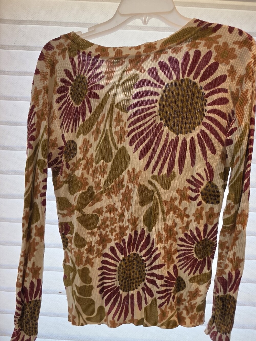 Tribal Floral Ribbed Crewneck Sweater in Cream, Purple and Olive